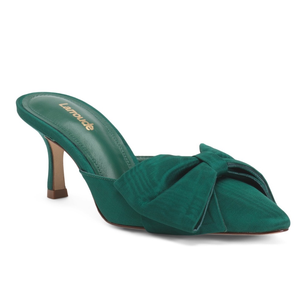 Larroude Emerald Green Bow Mules